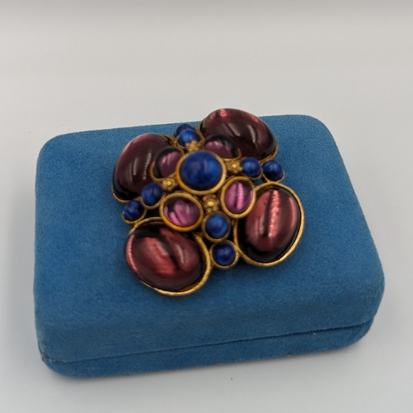 Vintage Magenta & Blue Numbered Vauxhall Glass Foil Backed Cabochon Brooch A1818 - Picture 5 of 9